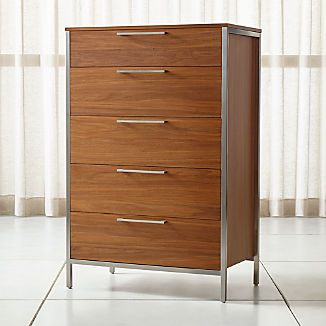 Dressers Chests Crate And Barrel James Walnut With Stainless Steel Frame 5 Drawer Chest