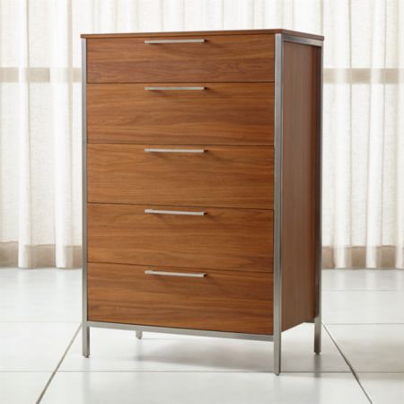 James Walnut With Stainless Steel Frame 5 Drawer Chest Reviews