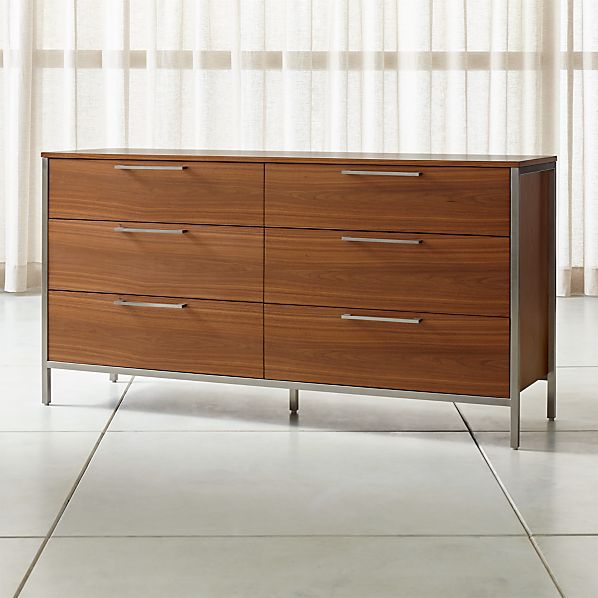 James Walnut With Stainless Steel Frame 6 Drawer Dresser With