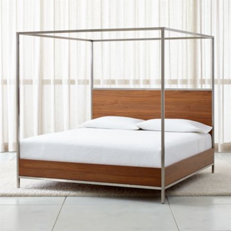 James Walnut With Stainless Steel Frame King Canopy Bed