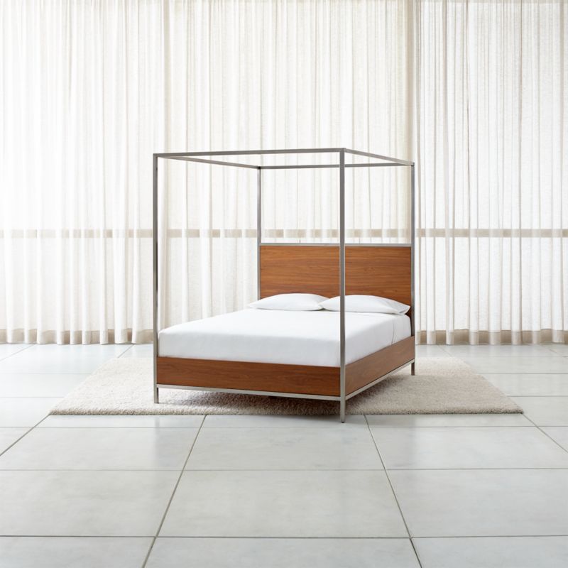 James Walnut with Stainless Steel Frame Canopy Bed | Crate ...