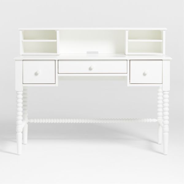 Jenny Lind White Wood Spindle 3-Drawer Kids Desk with Hutch