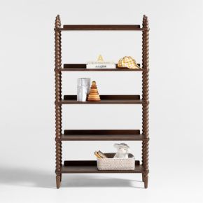 Image of Jenny Lind 33" Deep Brown Wood Spindle 5-Shelf Tall Kids Bookcase