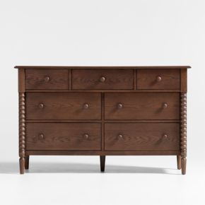 Image of Jenny Lind 54" Deep Brown Wood Wide 7-Drawer Kids Dresser