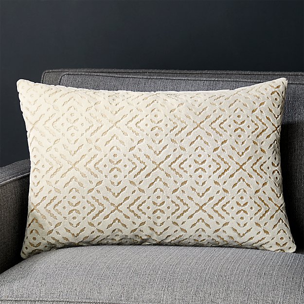 Kennedy Ivory 22x15 Velvet Pillow with Down-Alternative Insert Crate and Barrel