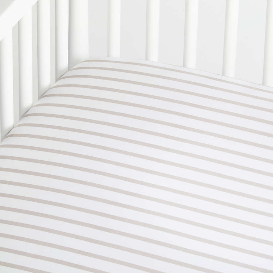 Organic Khaki Stripe Crib Fitted Sheet + Reviews Crate and Barrel