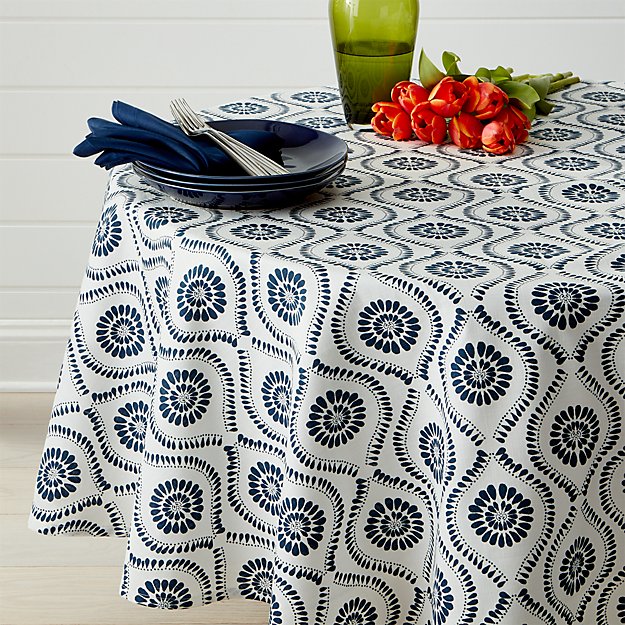 Kiran Indigo 90" Round Tablecloth Crate and Barrel