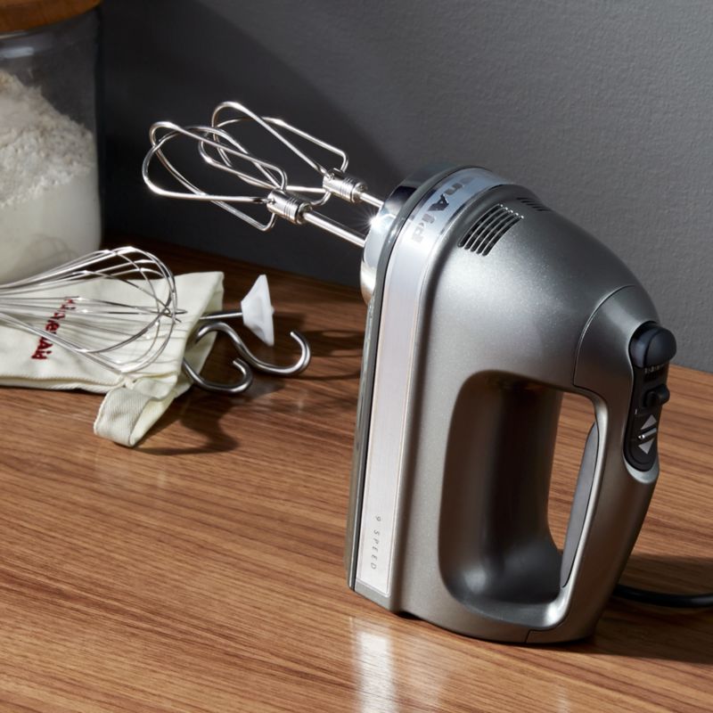 KitchenAid Silver 9Speed Contour Hand Mixer + Reviews Crate and Barrel