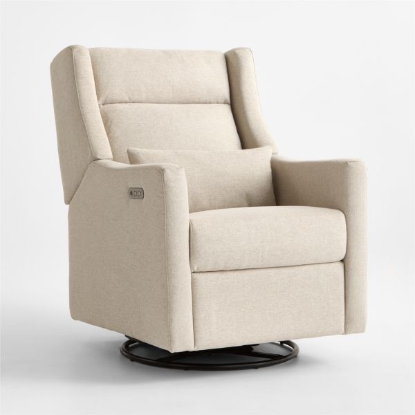 Babyletto Kiwi Plus Beach Tan Nursery Electronic Swivel Glider Power Recliner with Adjustable Headrest