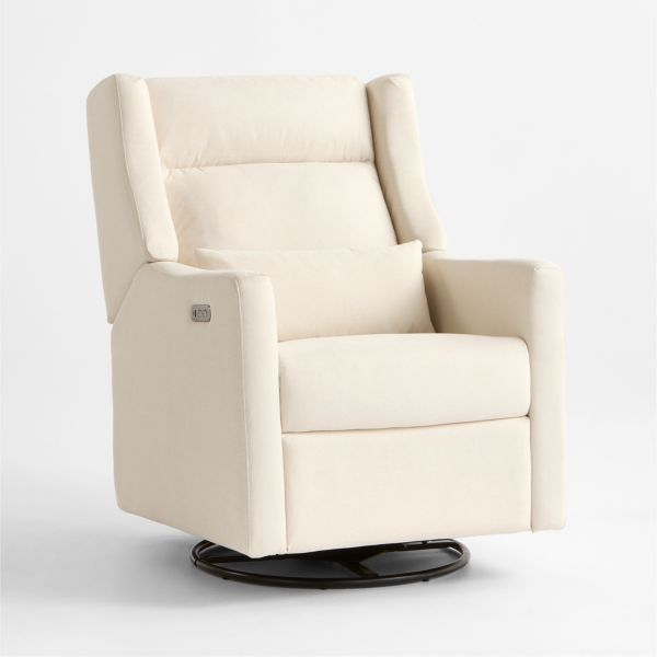 Babyletto Kiwi Plus Cream Nursery Electronic Swivel Glider Power Recliner with Adjustable Headrest