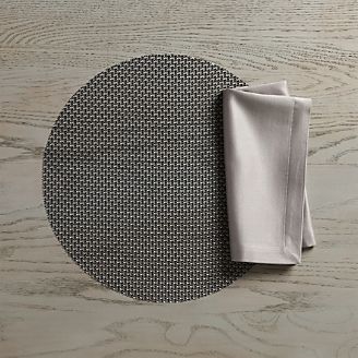 Chilewich ® Knitty Black Vinyl Placemat and Sateen Silver Napkin