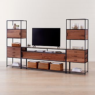 Tv Stands Media Consoles Cabinets Crate And Barrel Knox Black 76 Media Console With 2 Tall Storage Bookcases
