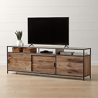 Tv Stands Media Consoles Cabinets Crate And Barrel Knox Black 90 Media Console