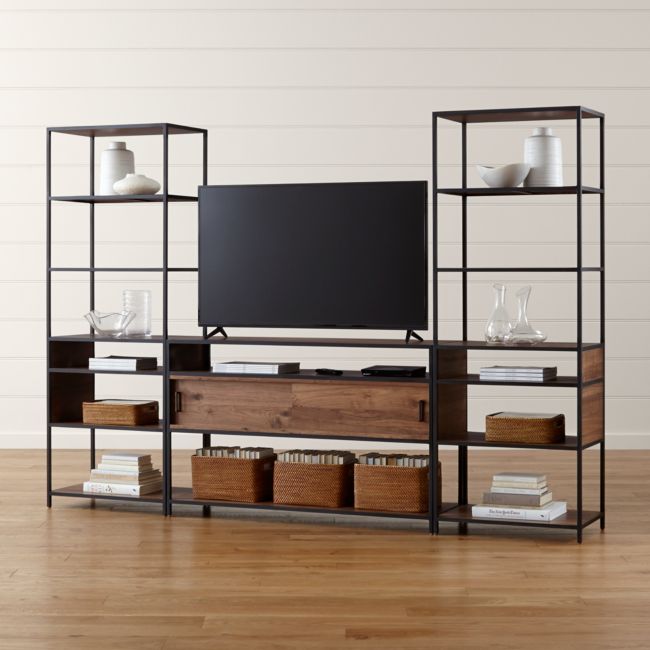 Online Designer Home/Small Office Knox Media Console with 2 Tall Open Bookcases