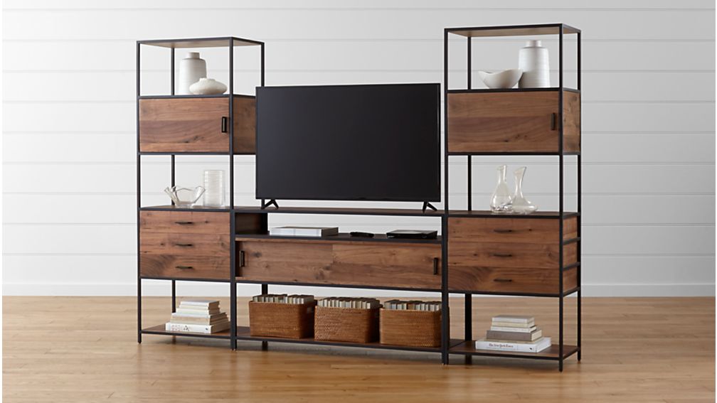 Knox Media Console with 2 Tall Storage Bookcases