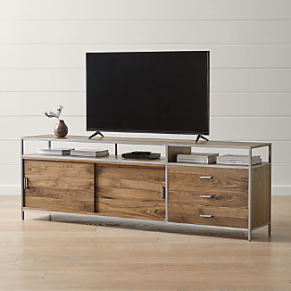 Tv Stands Media Consoles Cabinets Crate And Barrel Knox Nickel 90 Media Console