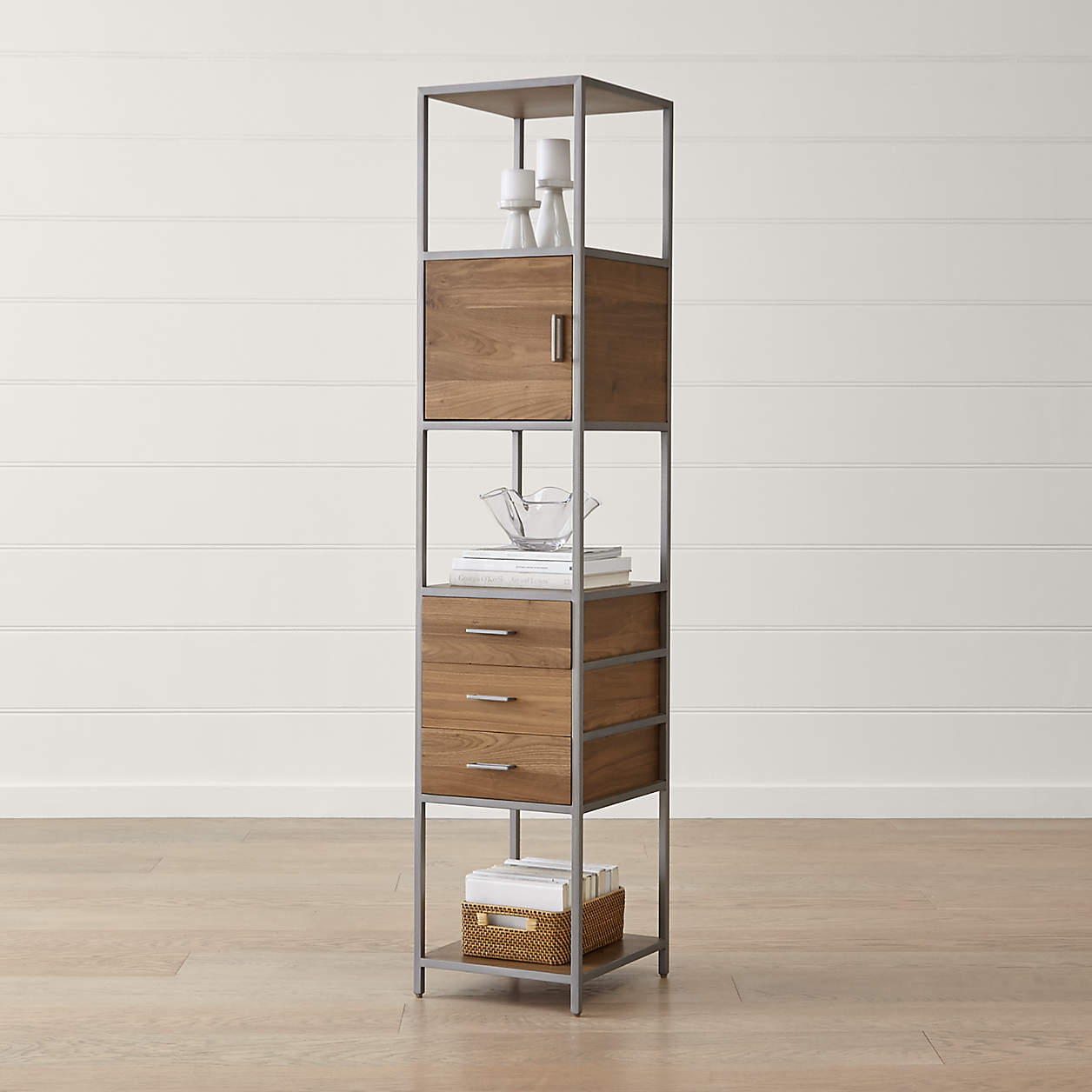 Knox Nickel Tall Narrow Storage Bookcase + Reviews Crate and Barrel