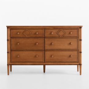 Image of Crosby 53" Antique Amber Wood Wide 6-Drawer Kids Dresser by Sharland England