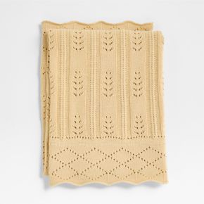 Image of Ferne Pointelle Lambs Wood Yellow Organic Cotton Baby Stroller Blanket by Sharland England