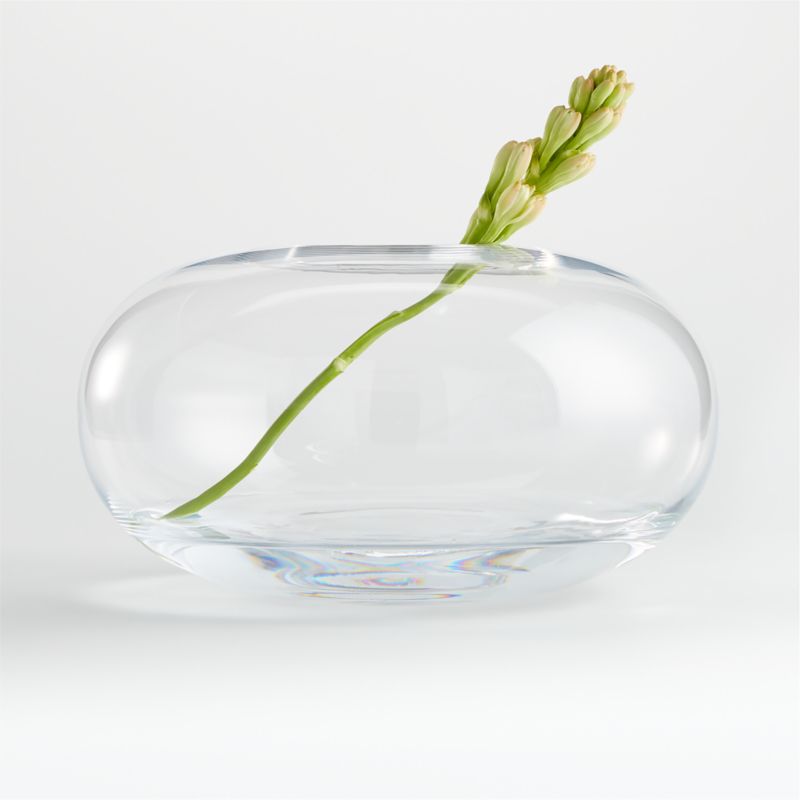 Laurel Clear Low Round Glass Vase 7" + Reviews | Crate and Barrel