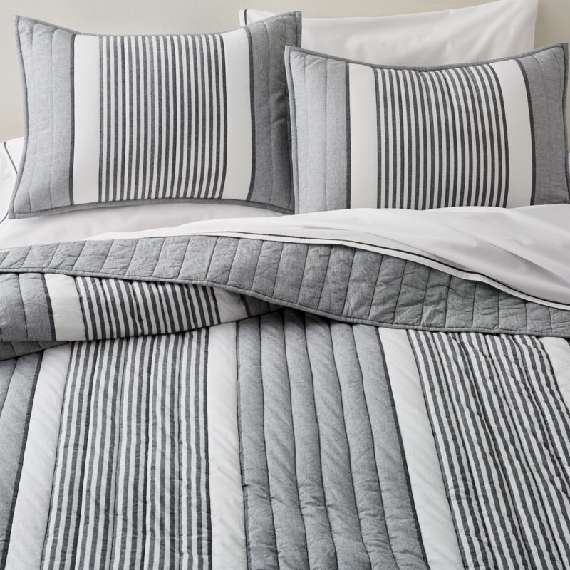Lauro Grey Striped Quilts And Pillow Shams Crate And Barrel Canada