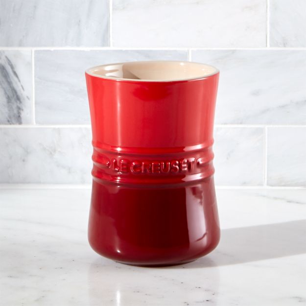 Le Creuset 1 Qt. Cerise Red Utensil Holder + Reviews Crate and Barrel