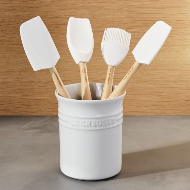 Online Designer Kitchen Le Creuset 5-Piece White Kitchen Utensils with Holder Set