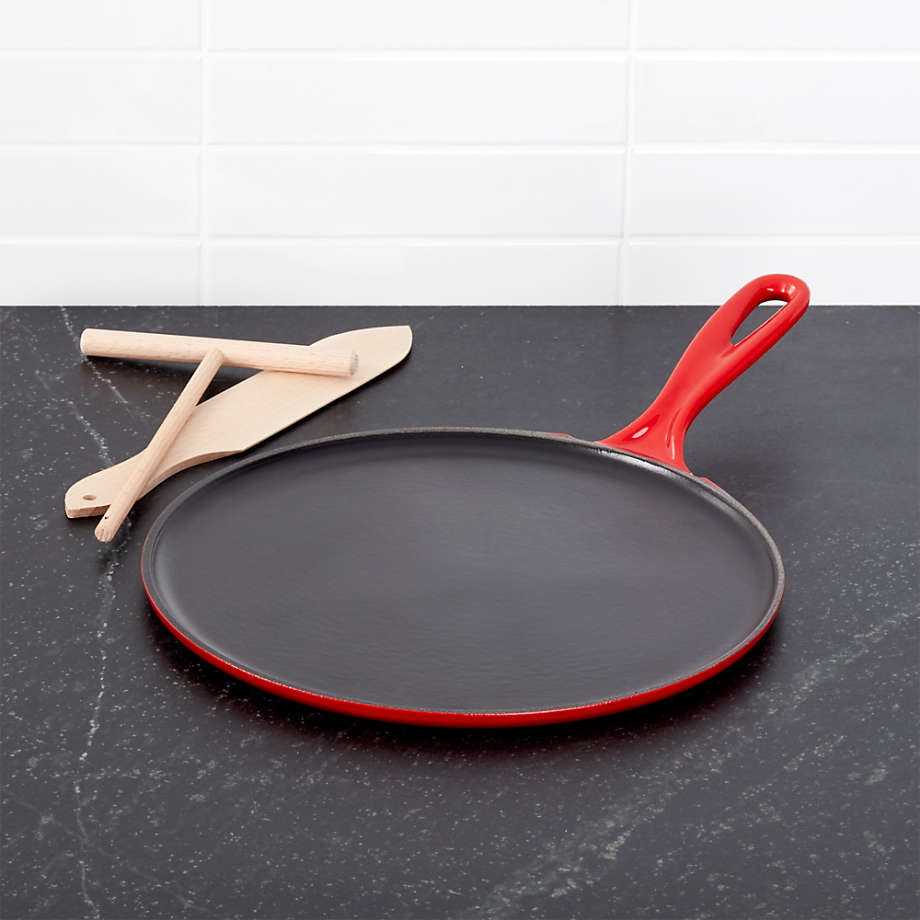 Le Creuset Cerise Red Crepe Pan with Rateau and Spatula + Reviews Crate and Barrel