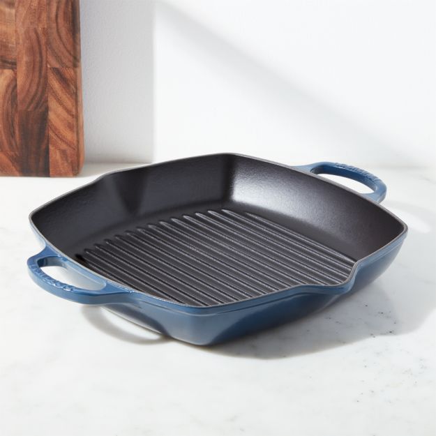 Le Creuset Ink Deep Square Grill Pan + Reviews Crate and Barrel