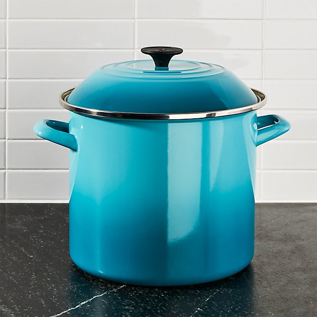 Le Creuset ® 10Qt. Caribbean Blue Enamel Stock Pot with Lid Crate and Barrel