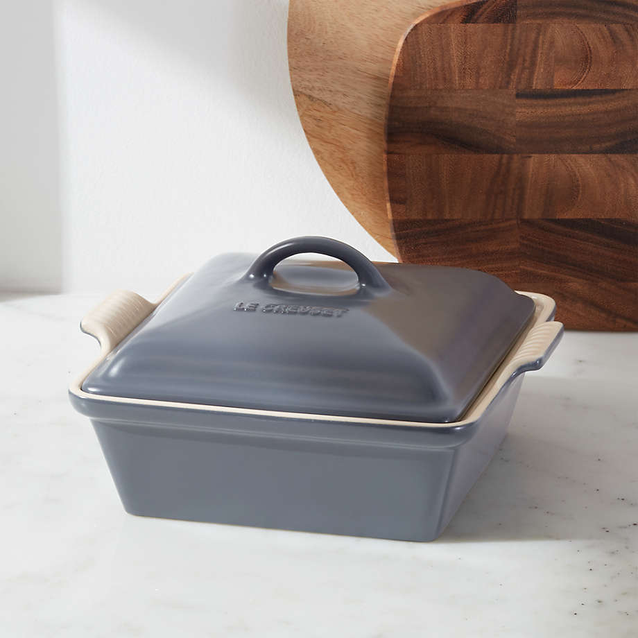 Le Creuset Heritage Covered Square Graphite Grey Baking Dish + Reviews Crate and Barrel
