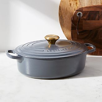 Le Creuset Cookware Cast Iron Stainless Crate And Barrel Le Creuset Signature 3 5 Qt Graphite Grey Oval Wide