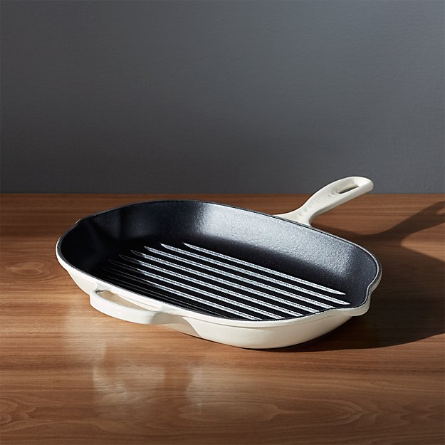 Le Creuset Signature Oblong Cream Grill Pan + Reviews Crate and Barrel
