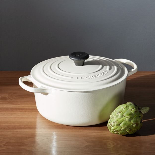 Le Creuset Signature 5.5 qt. Round Cream Dutch Oven with Lid + Reviews ...