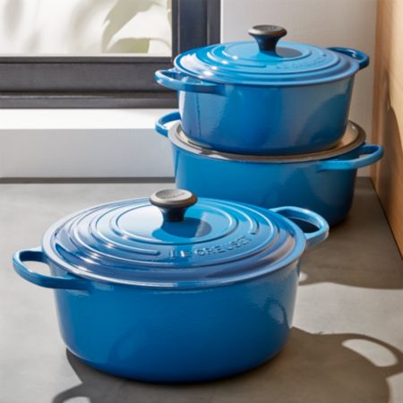 Le Creuset Signature Round Marseille Blue Dutch Ovens With Lid