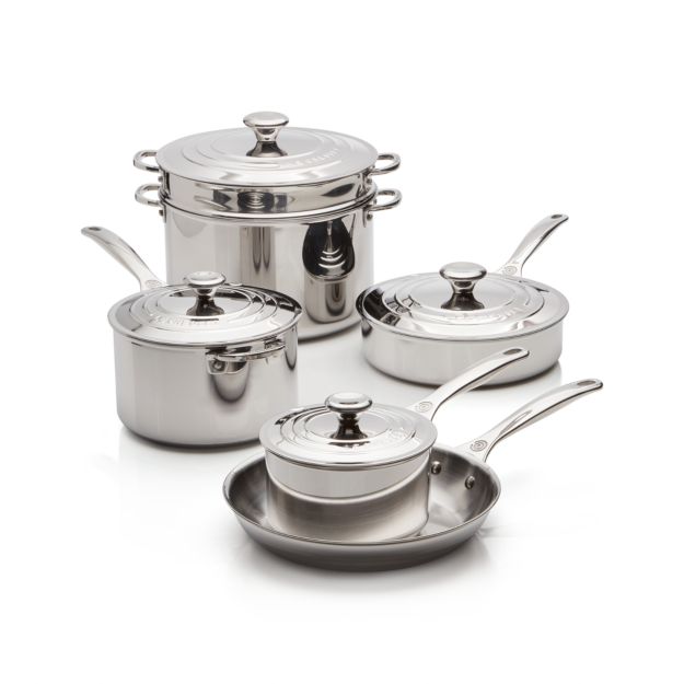 Le Creuset Signature Stainless Steel 10Piece Cookware Set Crate and