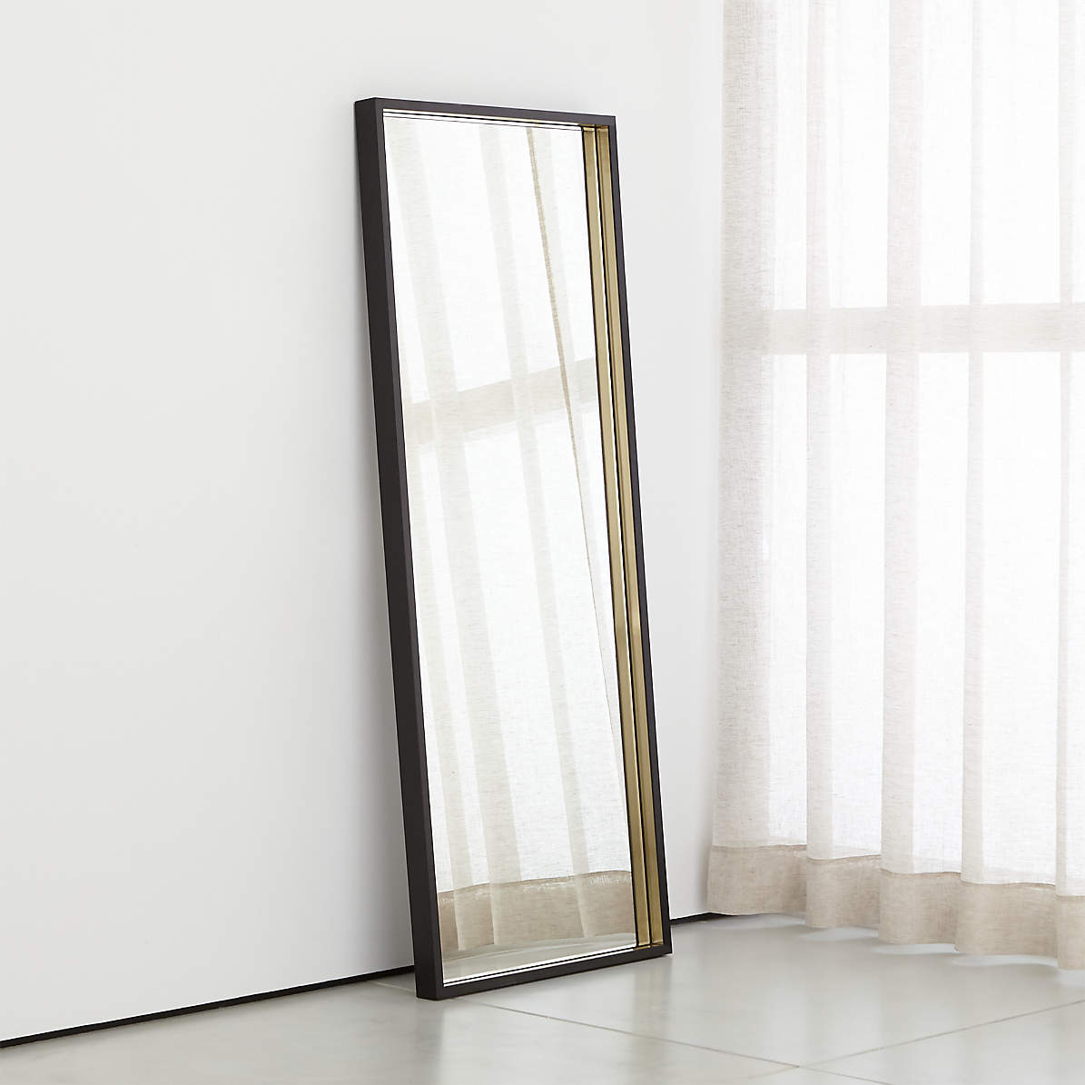 Liam Black Frame Floor Mirror With Brass Inlay Reviews Crate And Barrel