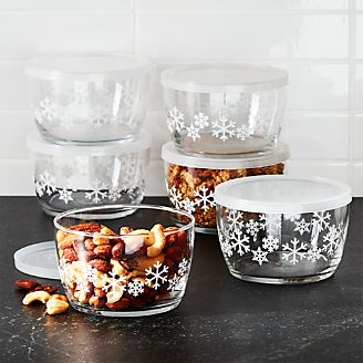 Lidded Bowl with Snowflakes Set of Six