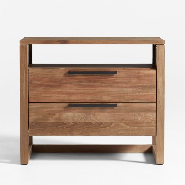 Linea Large Natural Teak Wood Charging Nightstand