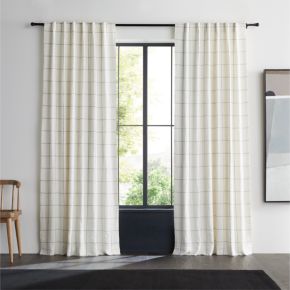 Pampas Ivory & Storm Grey Linen Double Pinstripe Grid Blackout Window Curtain Panel 52