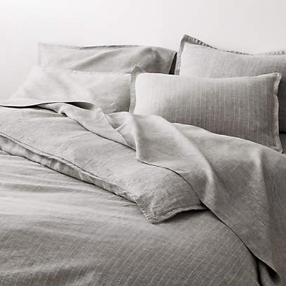 Pure Linen Pinstripe Grey Duvet Covers And Pillow Shams Crate And Barrel