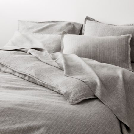 Linen Pinstripe Grey King Duvet Cover Reviews Crate And Barrel