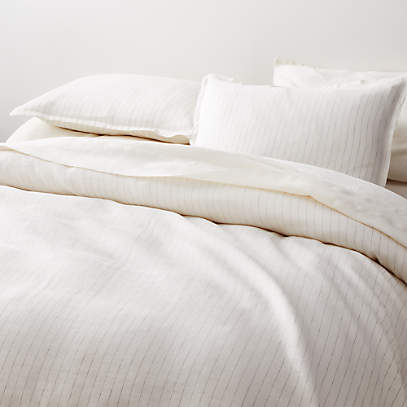 Pure Linen Pinstripe Warm White King Duvet Cover Reviews Crate And Barrel