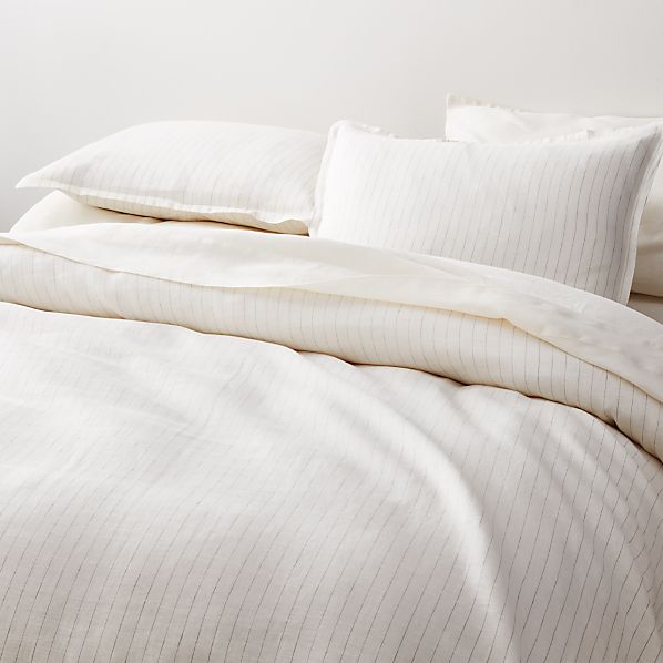 Linen Pinstripe Warm White Duvet Covers And Pillow Shams Crate