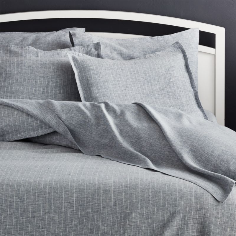 Linen Pinstripe Blue Duvet Covers And Shams Crate And Barrel