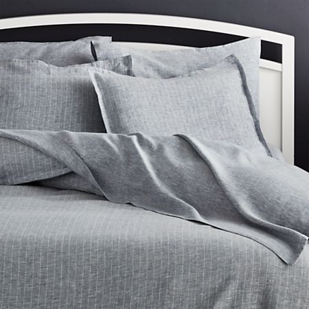 Linen Pinstripe Blue King Duvet Cover Reviews Crate And Barrel