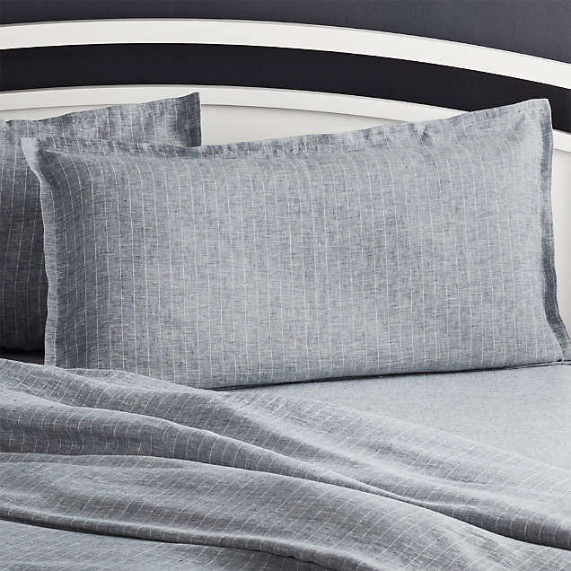 Linen Pinstripe Blue Full/Queen Duvet Cover + Reviews Crate and Barrel