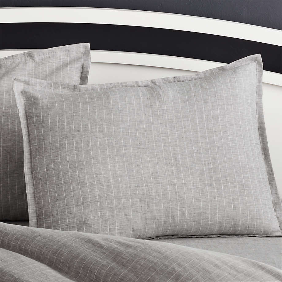 Pure Linen Pinstripe Grey Standard Pillow Sham + Reviews Crate and