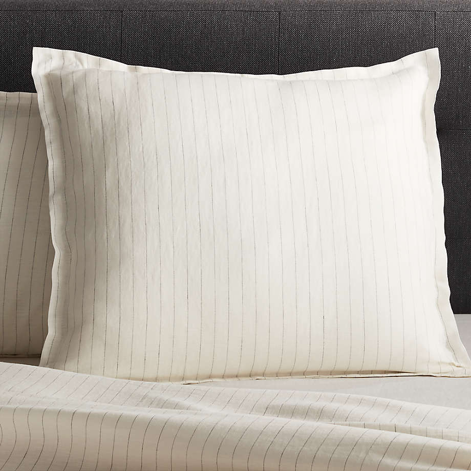 Pure Linen Pinstripe Warm White Euro Pillow Sham + Reviews Crate and