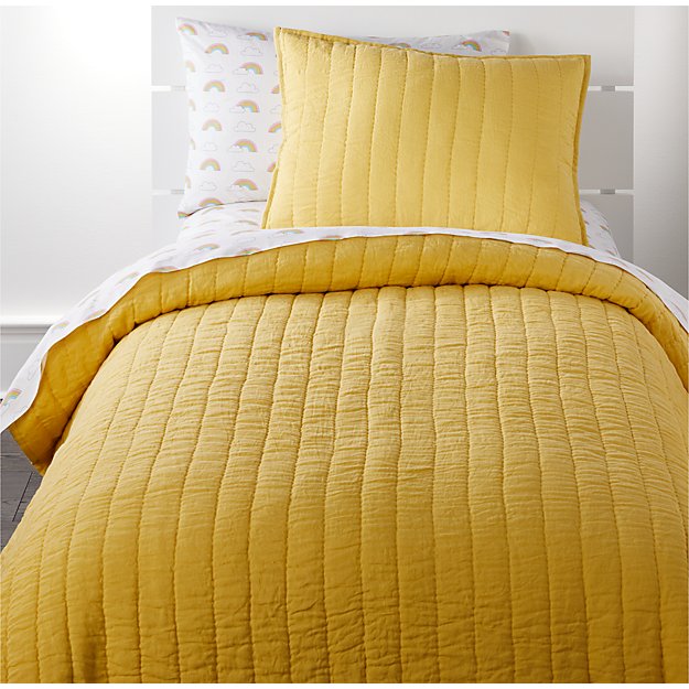 Linen Dark Yellow Twin Quilt + Reviews Crate and Barrel